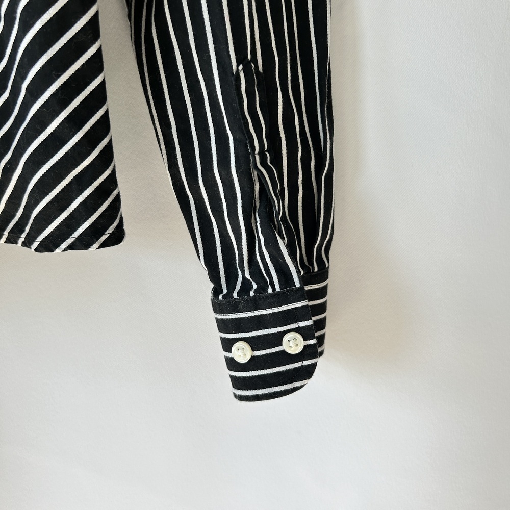 Tommy Hilfiger Women's Button Down Black & White Striped Ruffle Blouse Size 8 - Picture 7 of 11